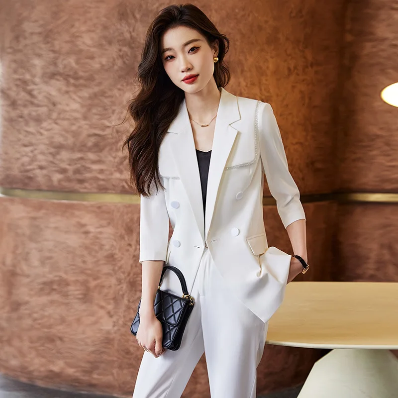 

White Draping Casual Dignified Sense of Design Small Suit Jacket Women's Spring High-Grade Fried Street Professional Tailored Su