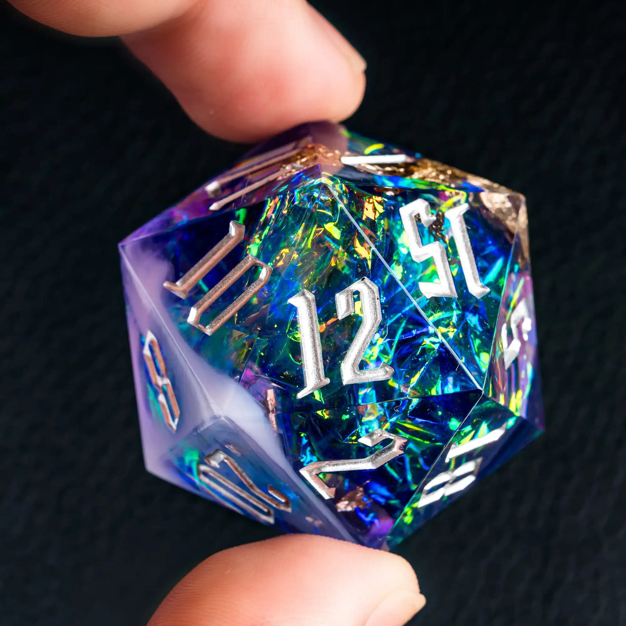 Cusdie 33mm D20 Dice Rainbow Film 20 Sided Resin Sharp Edges Dice Single D20 Polyhedral Dice for Party Bar RPG Board Games game dice dice set