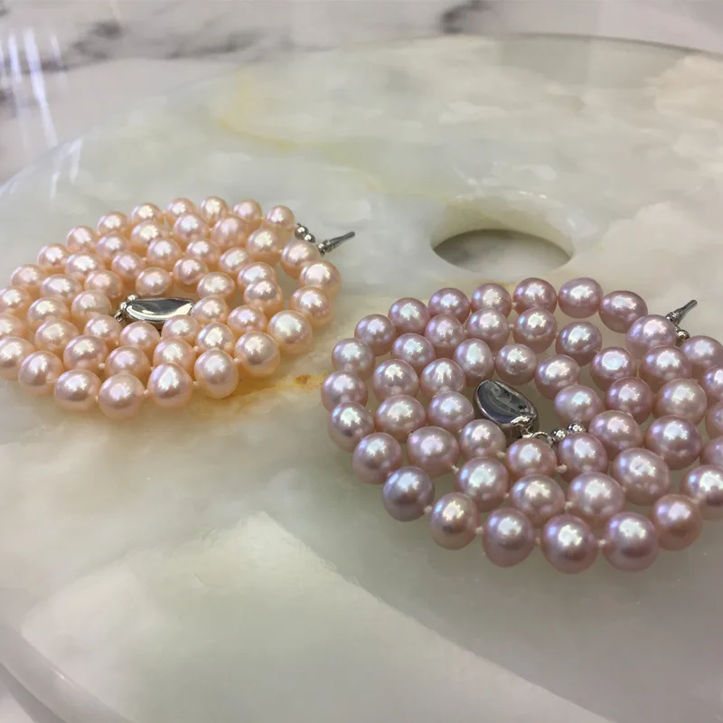 Pink Purple 8-9mm near Round Strong Light Natural Freshwater Pearl Necklace for Women