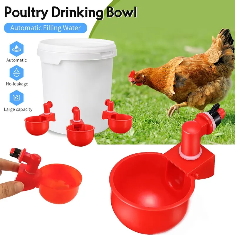 Red Poultry Water Drinker Tools Drinking Cups Feeder Chicken Hen Plastic Set Kit 