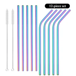 Eco - Friendly Reusable Stainless Steel Drinking Straws Set with Cleaning Brush (Rainbow)