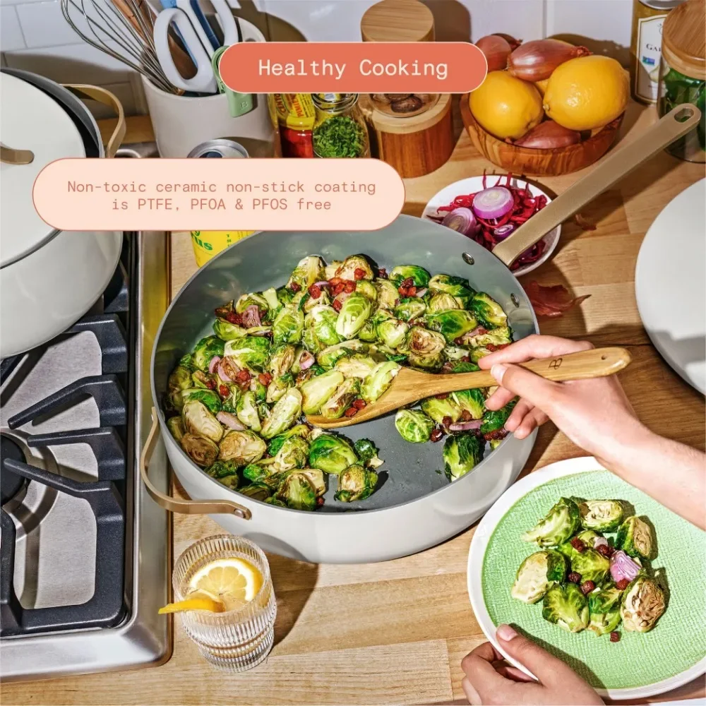 Description Picture 2 of itemDutch Pot 5.5 Quart Ceramic Non-Stick Sauté Pan Saucepan White Icing By Drew Barrymore Porcelain Dutch Oven Cookware Cooking Bar