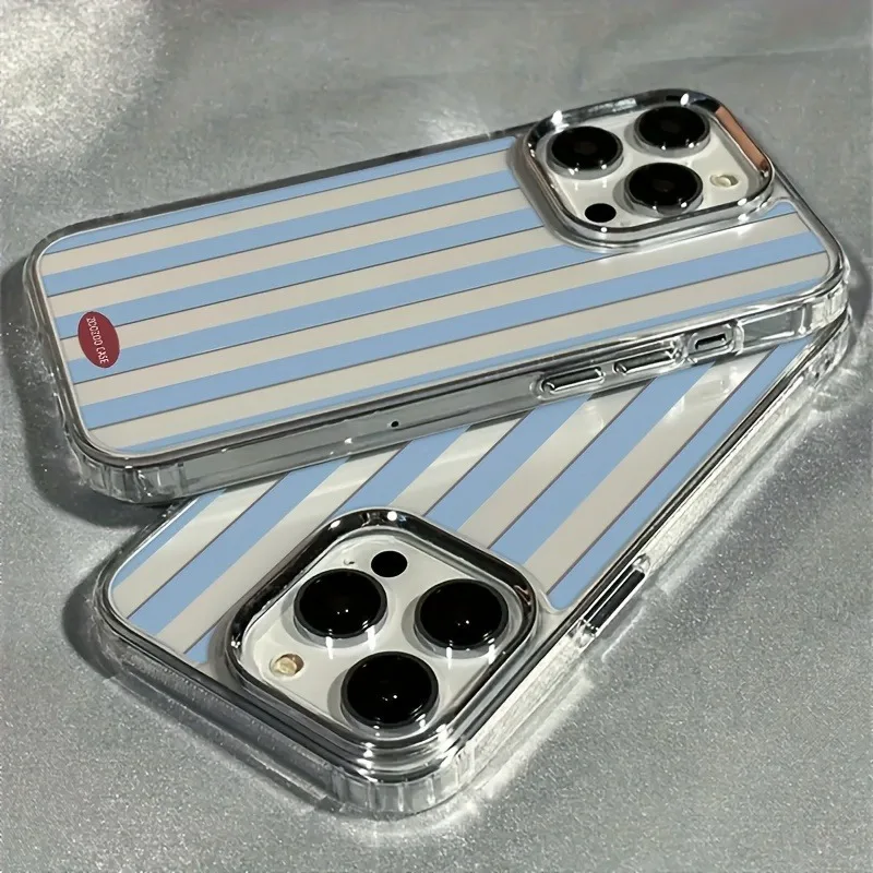 Blue Striped Shockproof Transparent TPU Phone Case