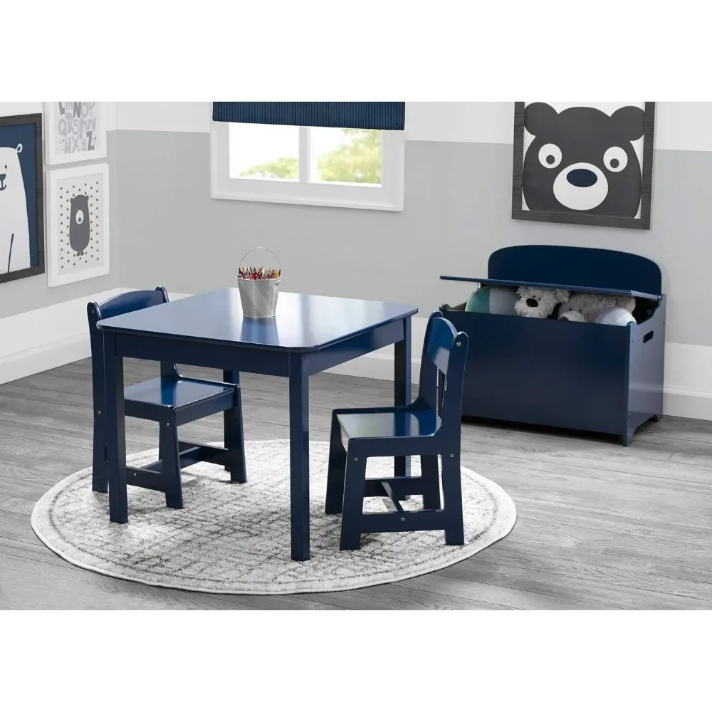 

Kids Wood Table and Chair Set (2 Chairs Included) - Ideal for Arts & Crafts,Snack Time,Homeschooling,Deep Blue