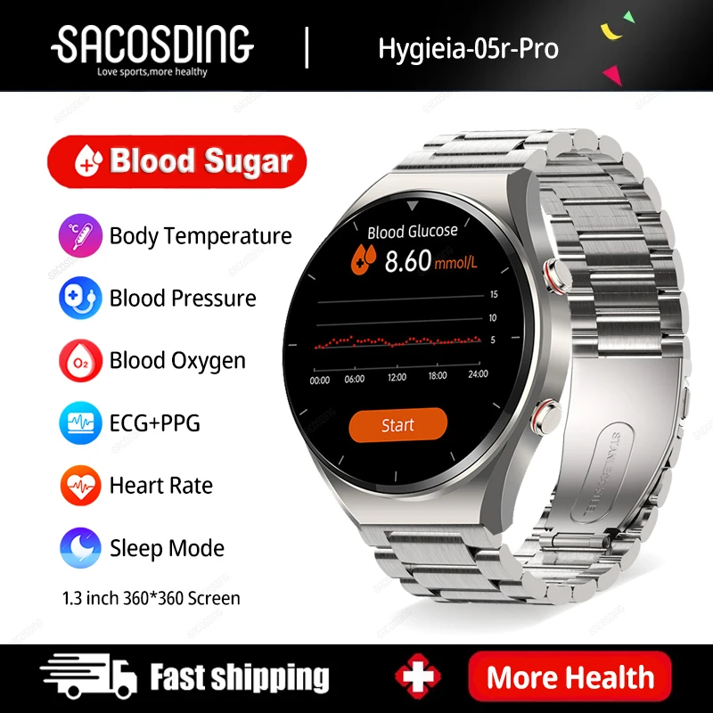 

Healthy Blood Sugar Smart Watch ECG+PPG Precise Body Temperature Heart Rate Blood Pressure HRV Sport Smartwatch Sleep Monitoring