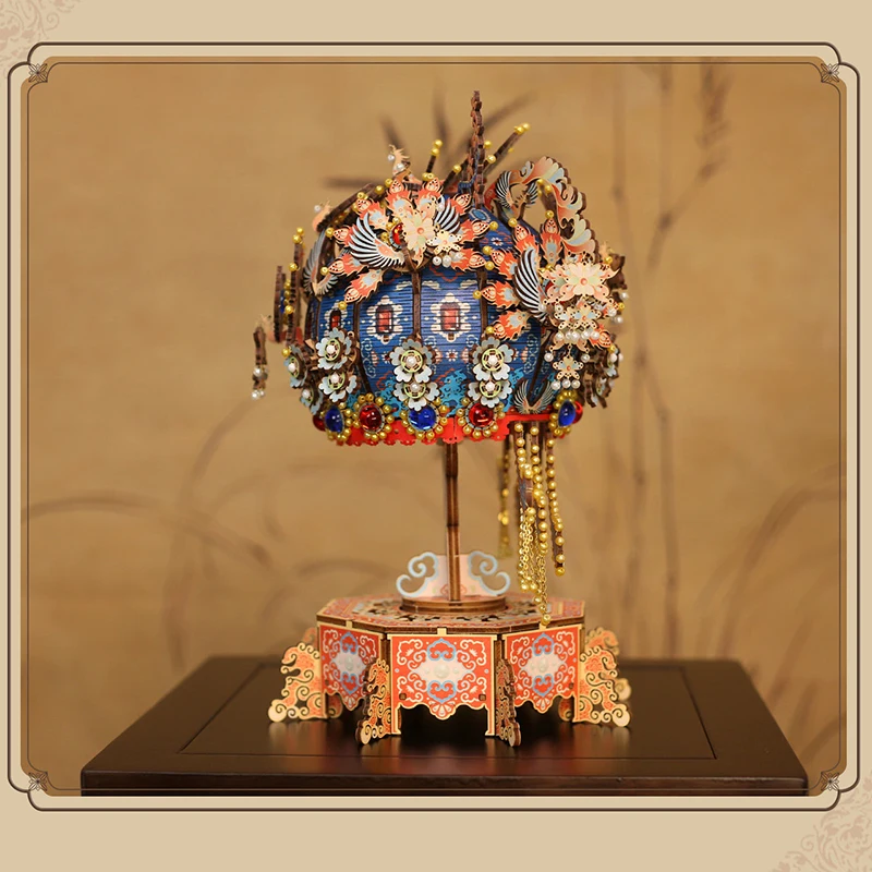 DIY 3D 나무 피닉스 크라운 뮤직 박스 미니어처 모델 키트 조명 조립식 직소 퍼즐 친구 생일 선물