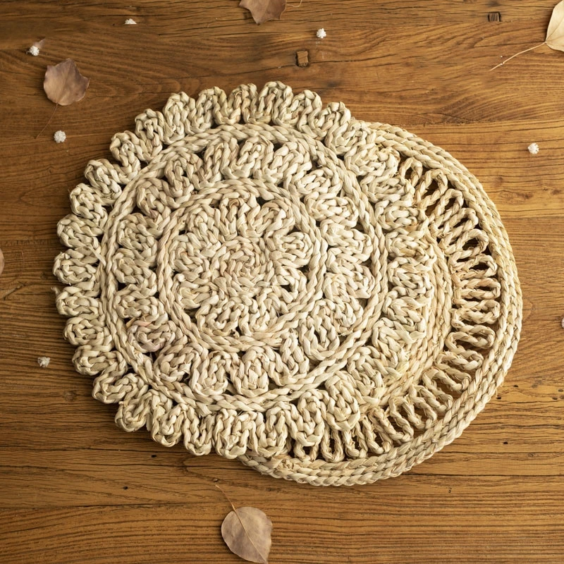 Natural Straw Pattern Decorative Pad Newborn Photography Pastoral Style Photo Props Hollow Flower Pad 36cm Insulation Pad