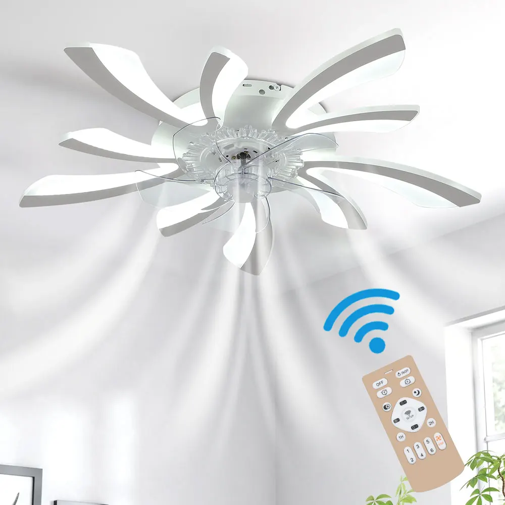 KOMORE 78cm Creative Ceiling Fan with LED Lights with Remote 3 Color temperature 6 Speeds for Office, Living Room, Bedroom