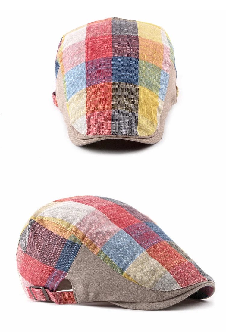 Frühling Sommer Berets Hüte Für Frauen Männer Mehrfarbig Plaid Fischgräten Kappen Entenschnabel Zeitungsjunge Mütze Dünne Cabbie Ivy Flachen Hut – Detail 2