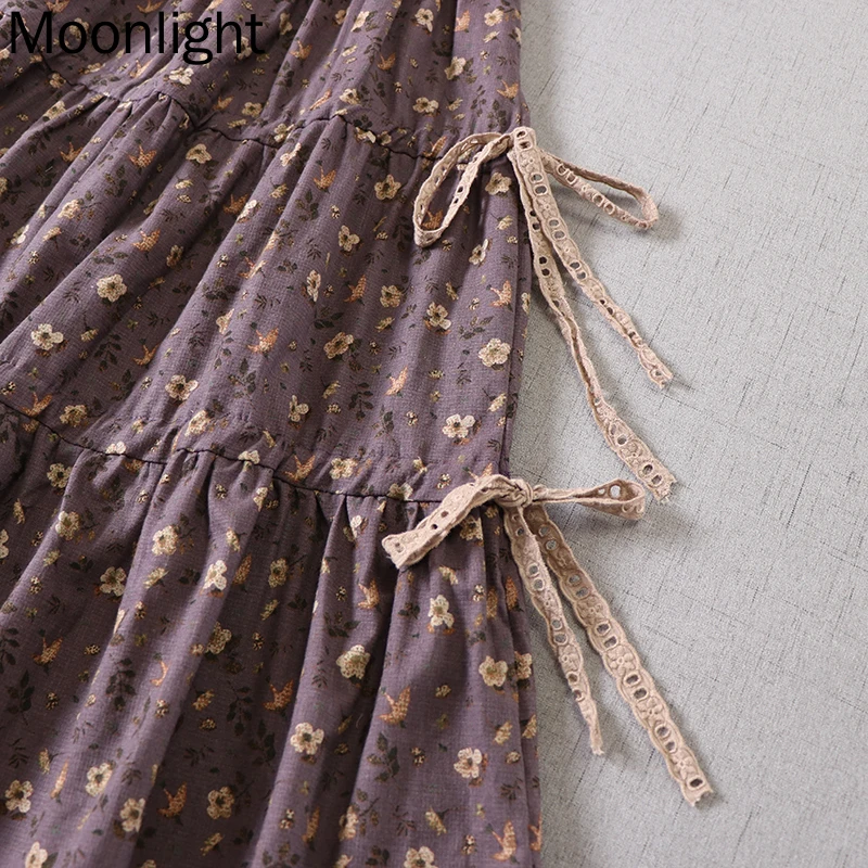 Japanese Mori Girl Literary Floral Skirts For Women Vintage Splicing Cake Skirt Autumn Printed A-Line Cotton And Linen Skirt