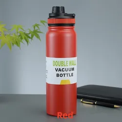 Portable Stainless Steel Thermos Kettle with Tea Filter - Leak-proof Sports Water Bottle - 600ml (Red)