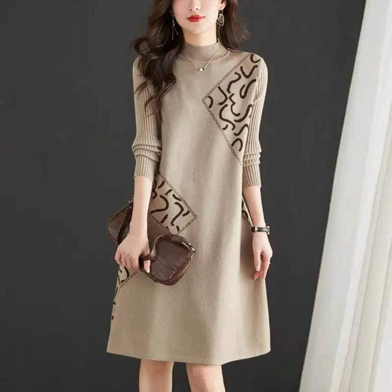 WomensClothingCasualALineMidiDressAutumnWinterScrewThread