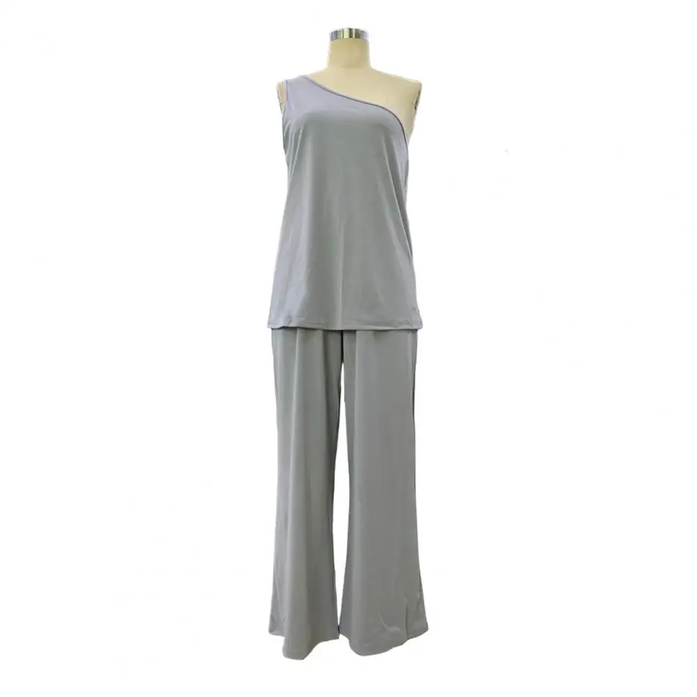

Women Loose Fit Outfit Skew Collar Tops Wide Leg Pants Coat Set Chic Women's 3-piece Outfit Set Skew Collar Vest Wide for Spring