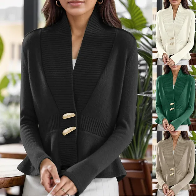 Women\'S Button Lightweight Cardigan Casual Open Front Sweater Crochet Top Knitted Outerwear Long Sleeve V-Neck Business Blouse 3