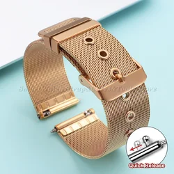 Elegant Silver Milanese Mesh Stainless Steel Watch Strap with Pinhole Buckle - 22mm (Rose Gold)