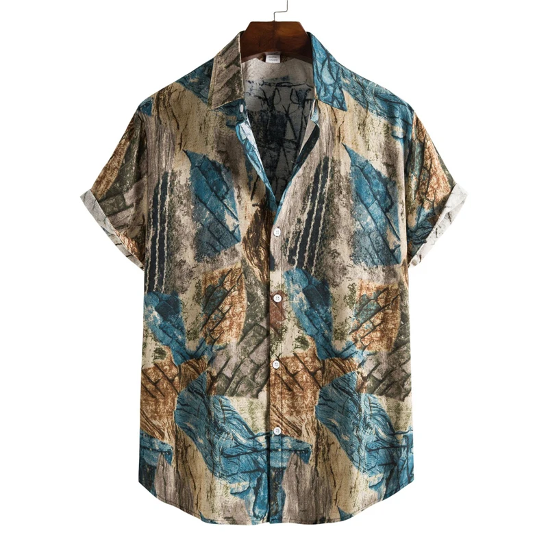 Men's Retro 90s Printed Shirts Hawaiian Short Sleeved Button Up Shirt Tropical Vacation Beach Shirt Men's Casual Loose Tops