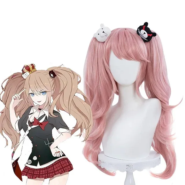 Disfraz de Cosplay de Anime Danganronpa enosima Junko, uniforme de café, ropa de trabajo, Falda corta, peluca trenzada de doble cola, disfraz de Halloween