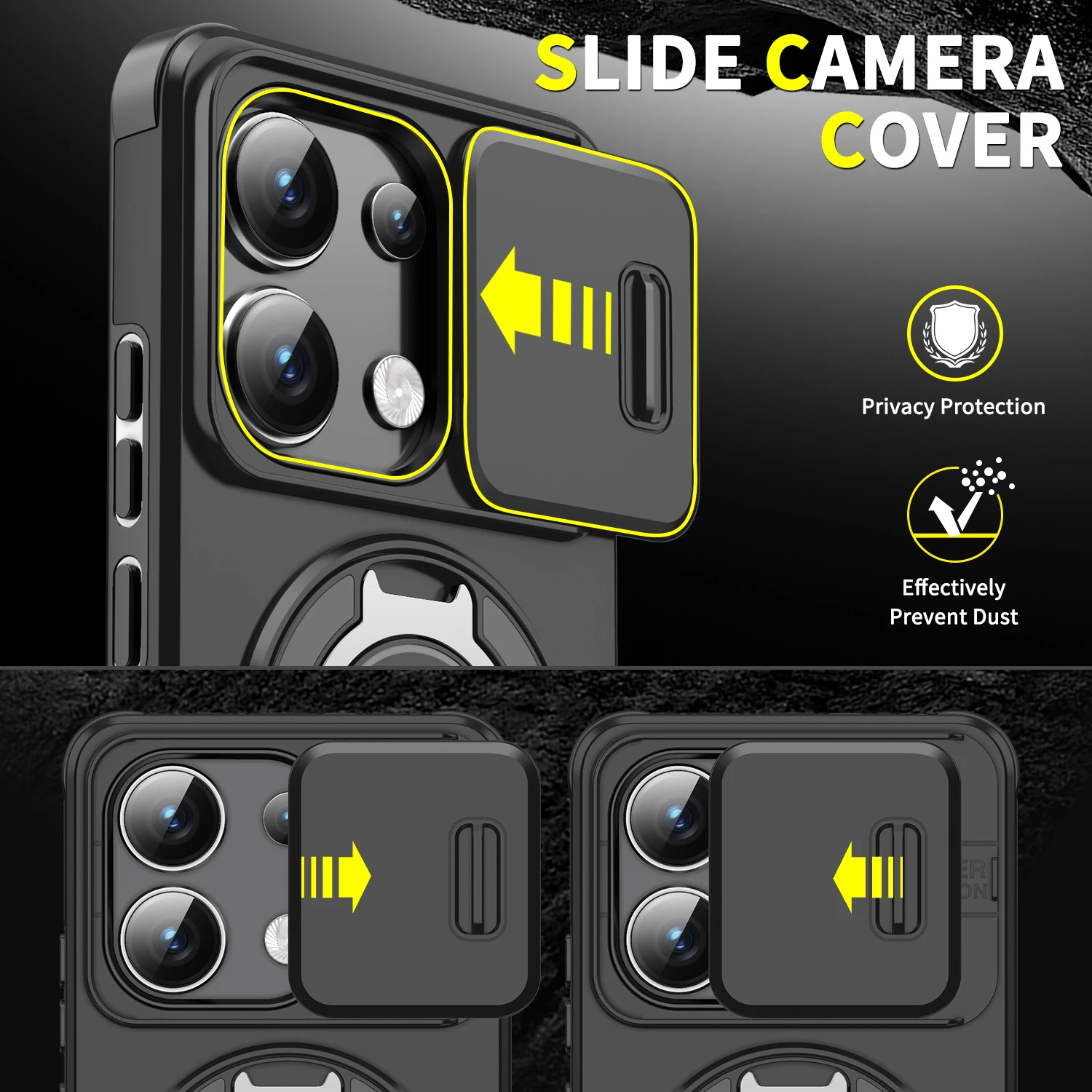 Slide Lens Protect Armor Phone Case with Magnetic Ring Holder