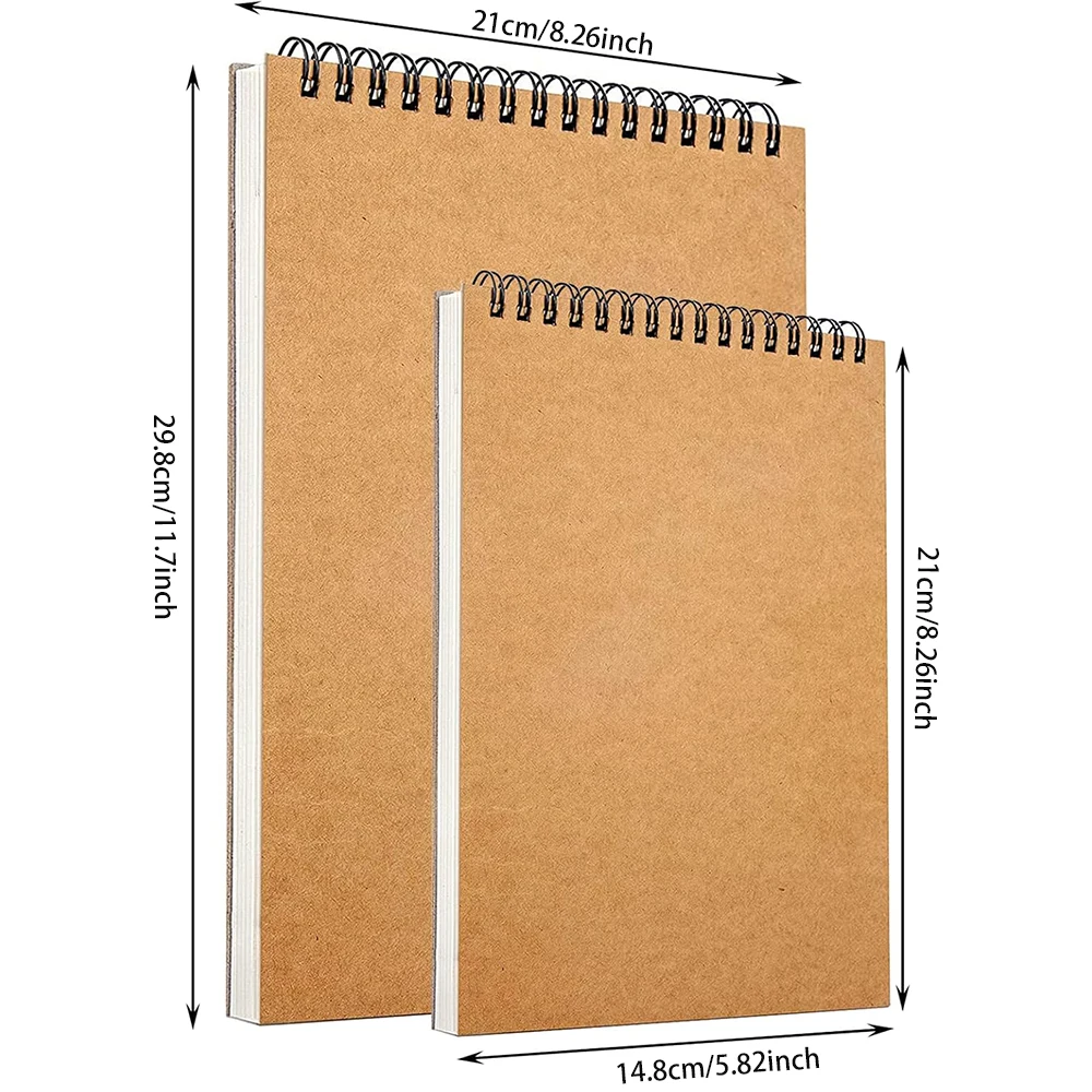 1pc A5/A4 Sketch Book 100 Sheets, 100gsm, Hard Bottom Cover Spiral Bound Hardback Sketch Pad 2