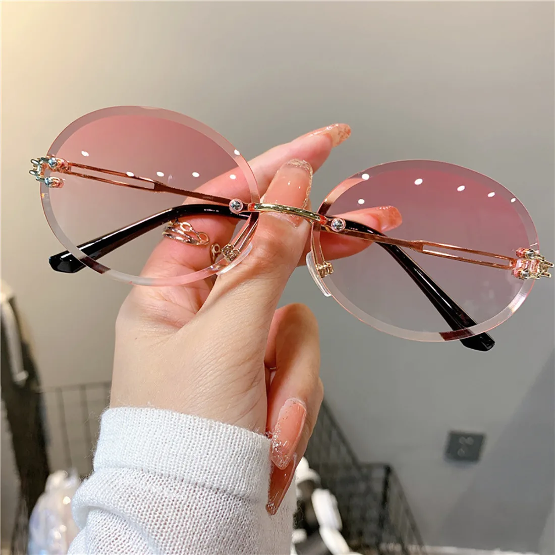 Vintage cat eye zonnebril dames retro gradient metalen frame_voghion.com
