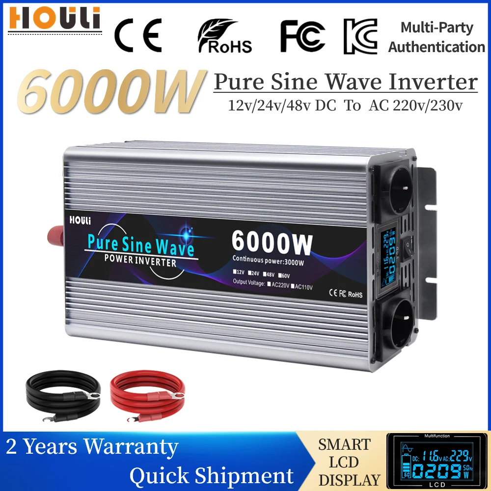 

Inverter 12v 24v DC to AC 220v 230v Pure Sinus Wave Power Inverters 3000W 5000W 6000W Solar Car Converter 50hz 60hz Transformer