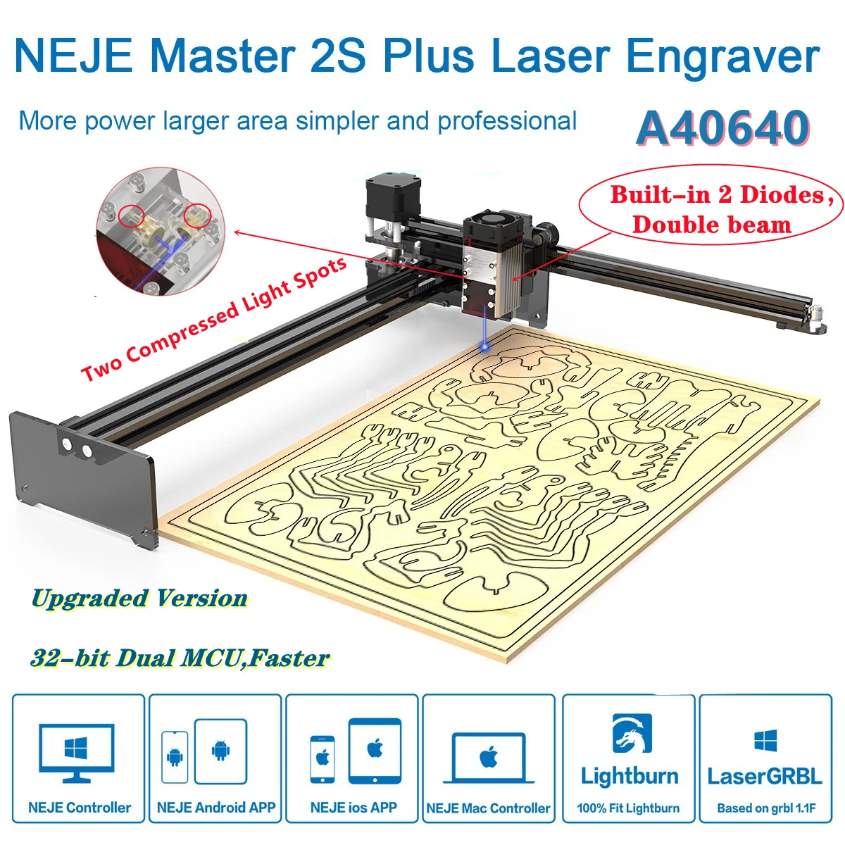 NEJE Master 2s Plus A40640/N40630 CNC Laser Engraving Machine Cutting Wood Cutter Printer APP Wireles Bluetooth Benbox Lightburn wood pellet machine Woodworking Machinery