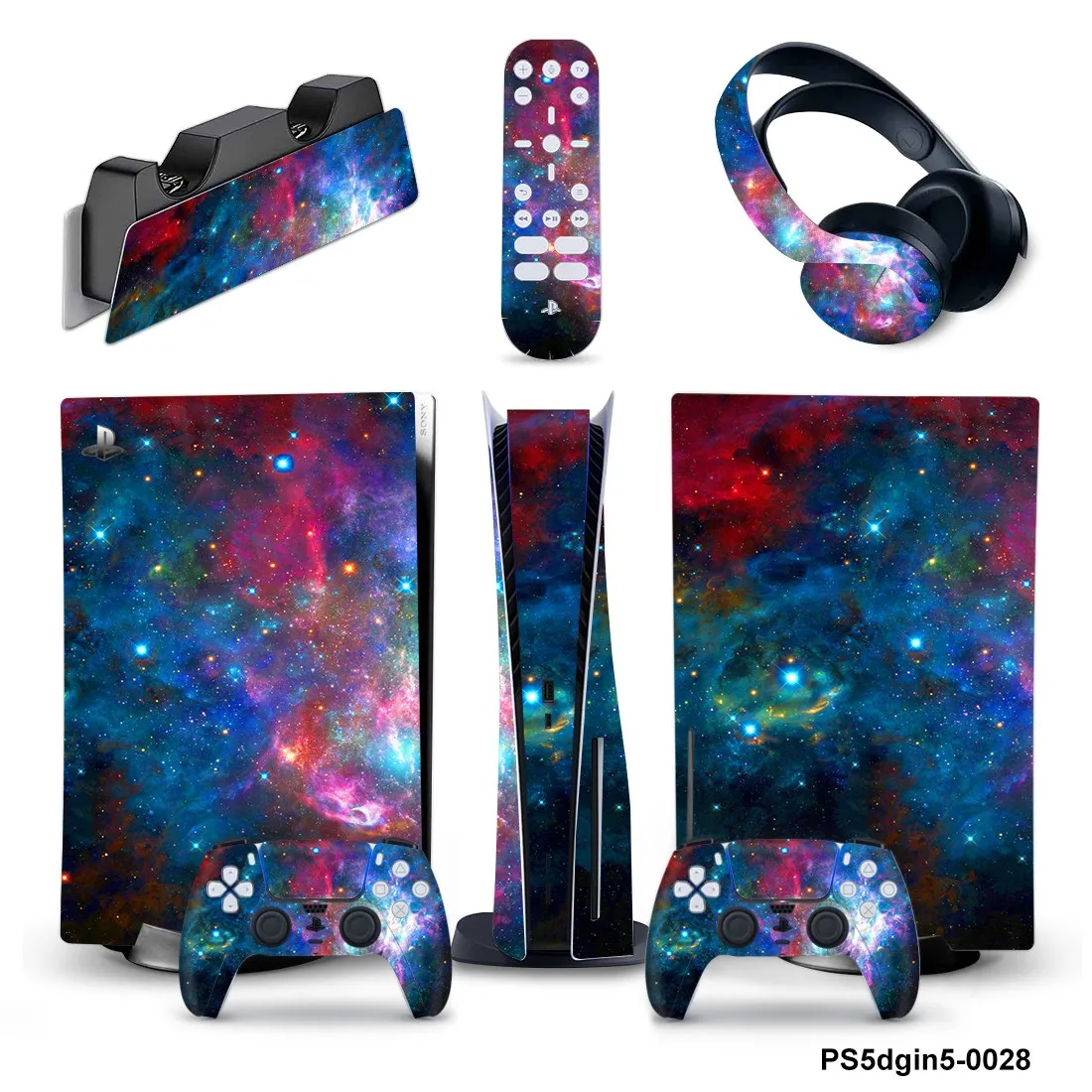 5 in 1 New Design Full Set Skin For PS5 Disk Console Vinyl Sticker Decal For PS5 Controller & Charge Stand & Headset & Remote 