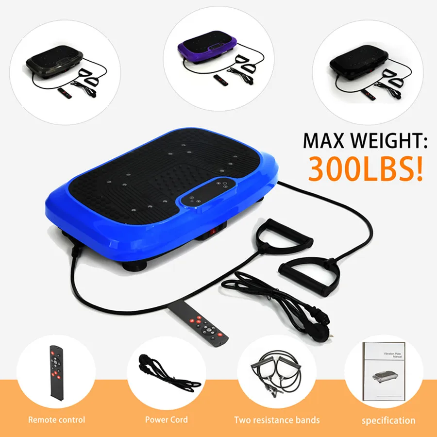 Vibration Plate Weight Loss Platform Whole Body Workout Massager Exercise Machine Board Resistance Bands Remote Control Burn Fat
