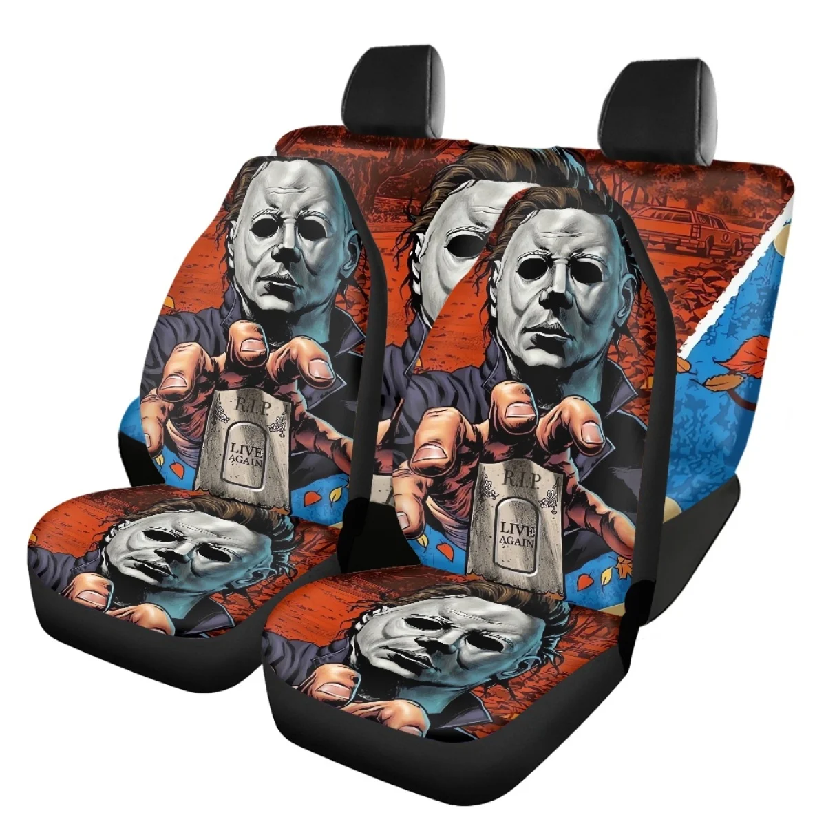 

The Big Four Michael Myers Print Car Front Back Seat Cover Set Comfort Material Washable Vehicle Clean Protector Custom Image