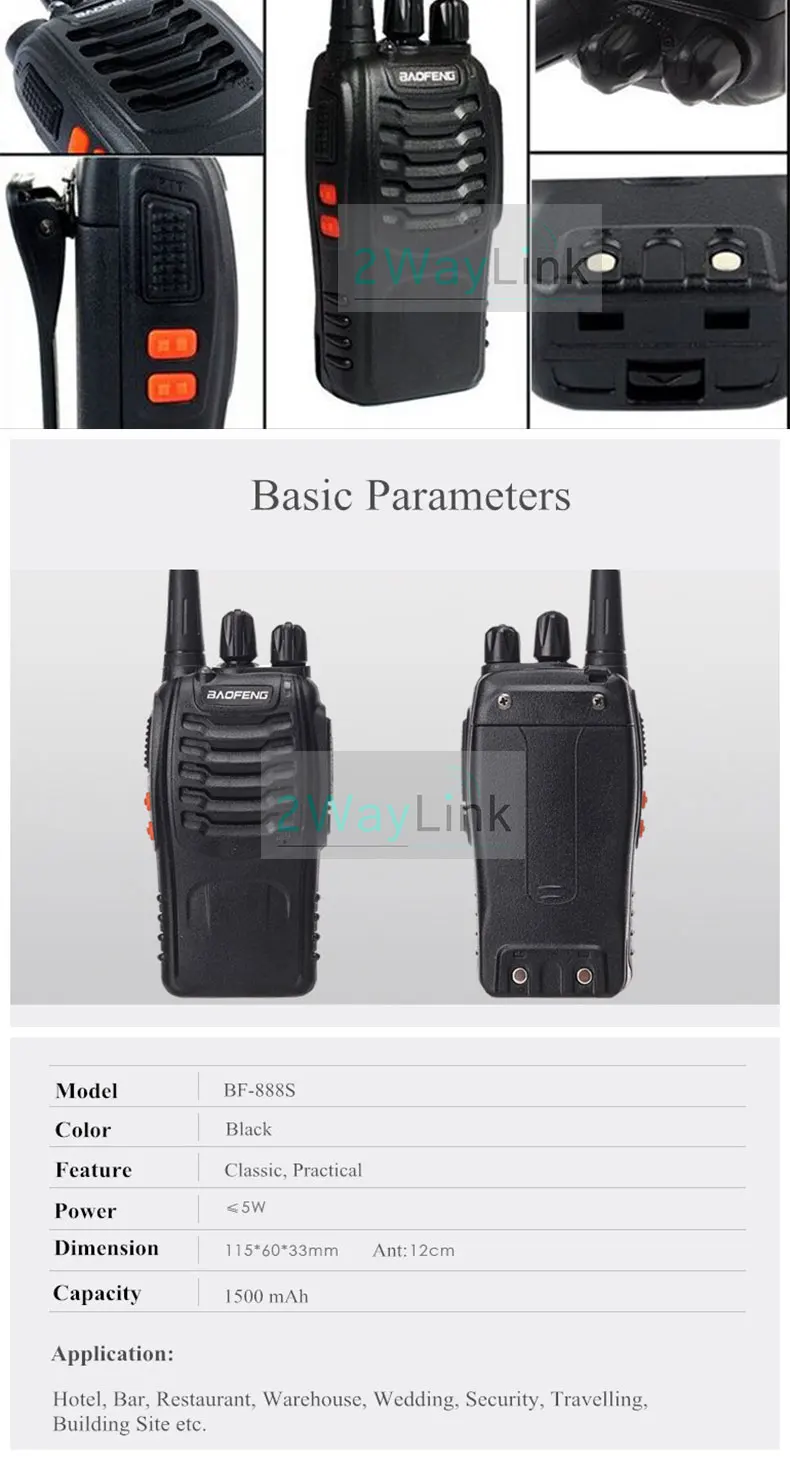 2PCS Baofeng 888S Walkie Talkie BF-888S UHF 400-470MHz Two Way Radio Baofeng BF 888S Waki Taki Transceiver for Ham Hotel Driver