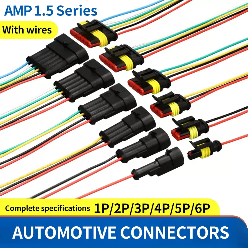 

1 set AMP 1P 2P 3P 4P 5P 6P Waterproof Auto Connector Male Female Plug with Wire Cable 15CM harness for Car Motorcycle