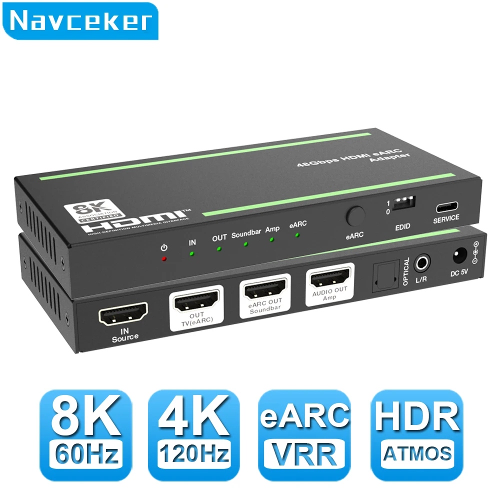Navceke 4k 120hz hdmi 2 1 earc audio extractor 48 gbps hdmi earc