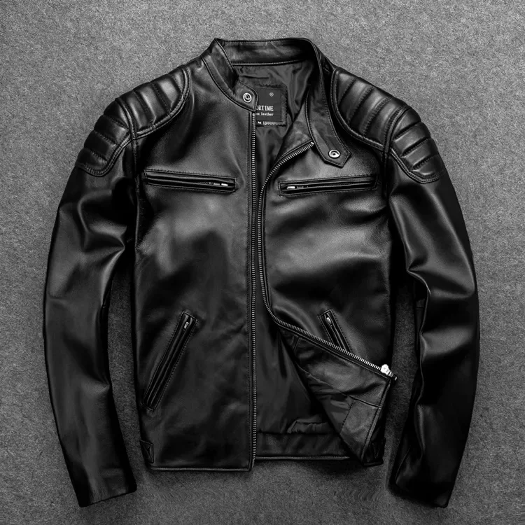 

Free 2023 popular Mens rider leather jacket.Sales Brand new cowhide coat.slim fit genuine cloth.Asian plus size.천연 가