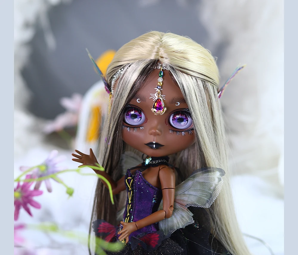 Eloise – Premium Custom Neo Blythe Doll with Multi-Color Hair, Black Skin & Matte Cute Face 16