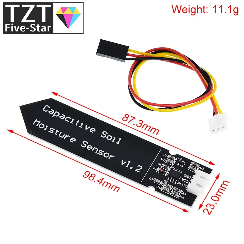 Modulo sensore di umidità del suolo capacitivo non facile da corrodere cavo ad ampia tensione 3.3 ~ 5.5V resistente alla corrosione con gravità per Arduino