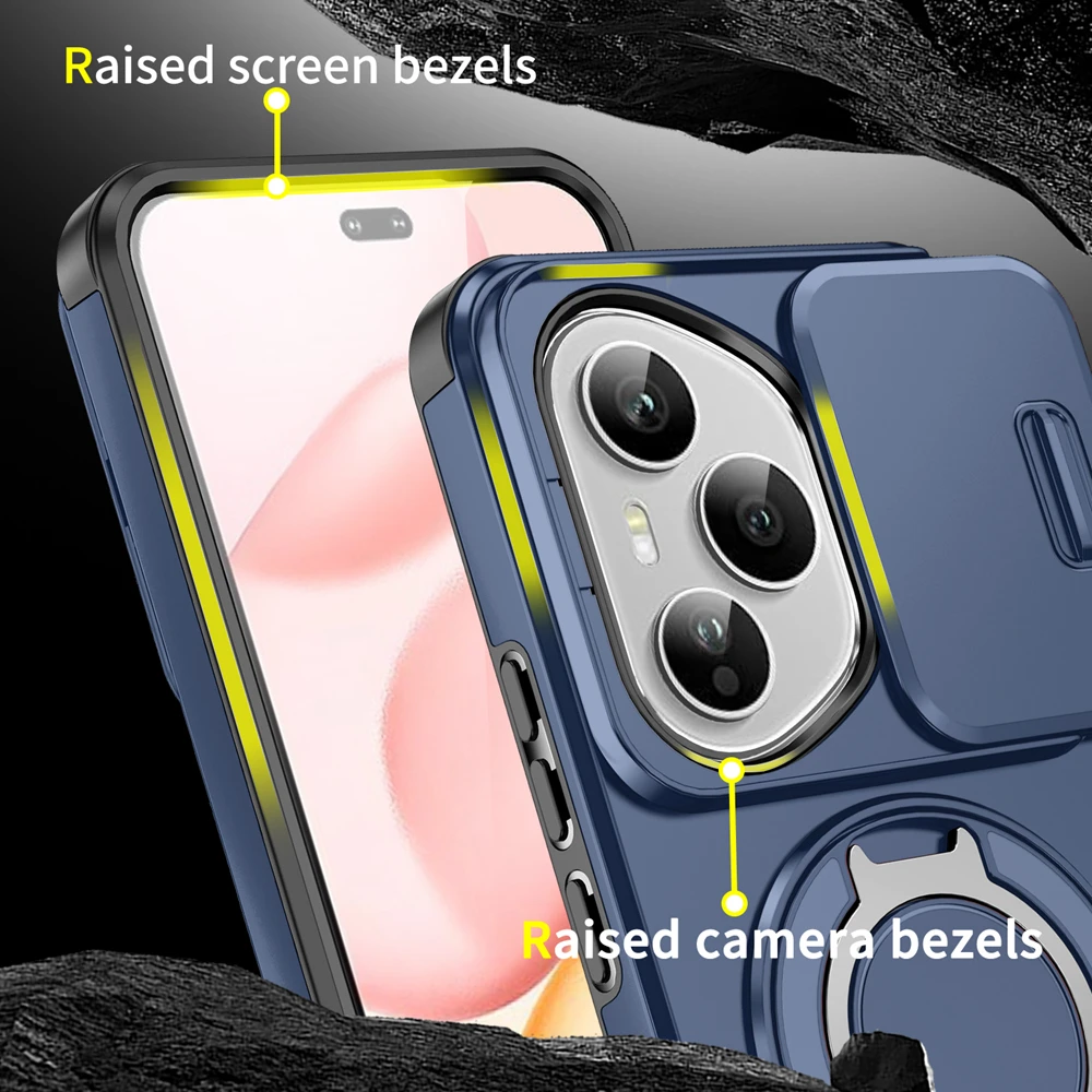 360° Ring Stand Phone Case with Slide Camera Protection and Magnetic Shockproof Cover by KEYSION