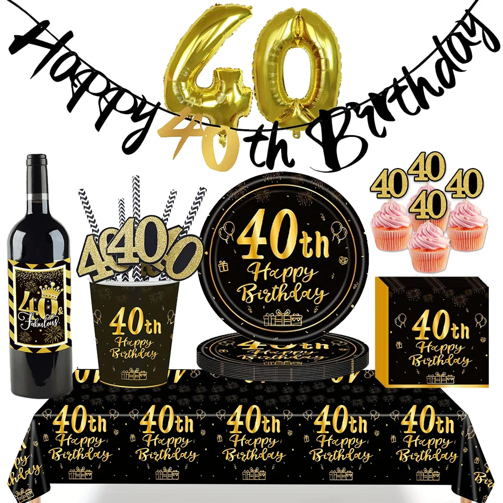 Party Decorations 40th Birthday for Men Women Back in 1983 40 Years Old Party Tableware Cup Napkin Balloon Cake Decor Black Gold Party