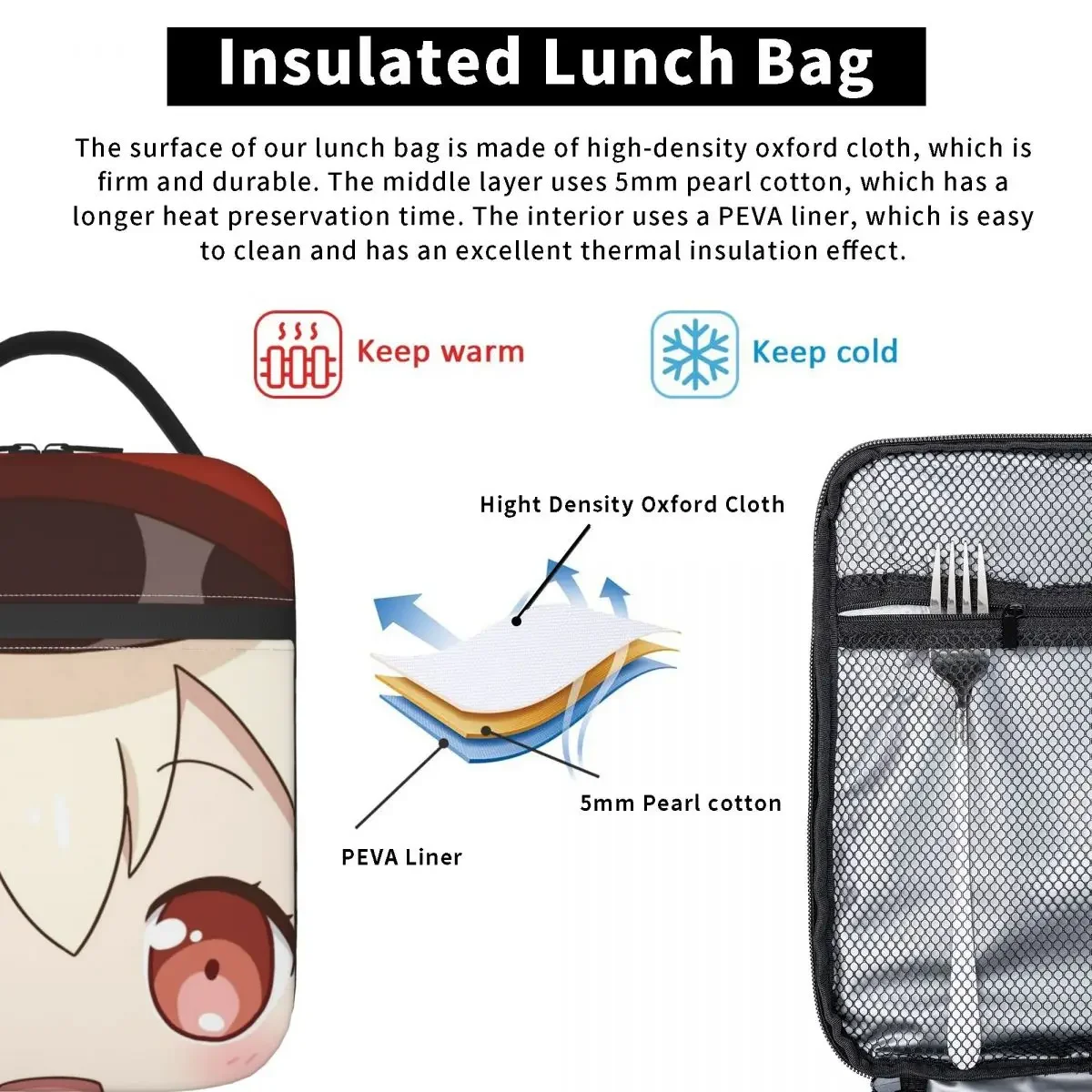 Klee Genshin Impact Insulated Lunch Bag Cooler Lunch Container High Capacity Tote Box Bento Pouch Office Outdoor