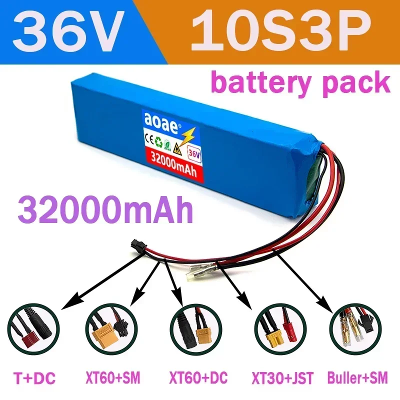 

New AOAE10S3P Battery Pack 36V 32000mAh 18650 Lithium Battery Pack High Power Electric Scooter Bicycle Battery Pack