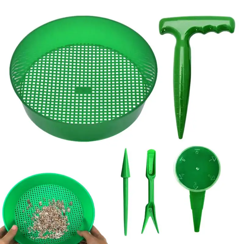 

Soil Sifter Sand Sieve Green For Compost Soil Stone Mesh Round Soil Sifting Pan Set with shovel Garden Soil Sieve Pan Sand Sifte