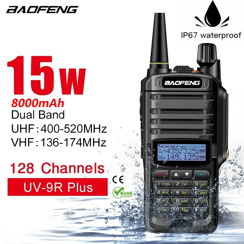 Рация baofeng15W walkie takie uv 9r plus