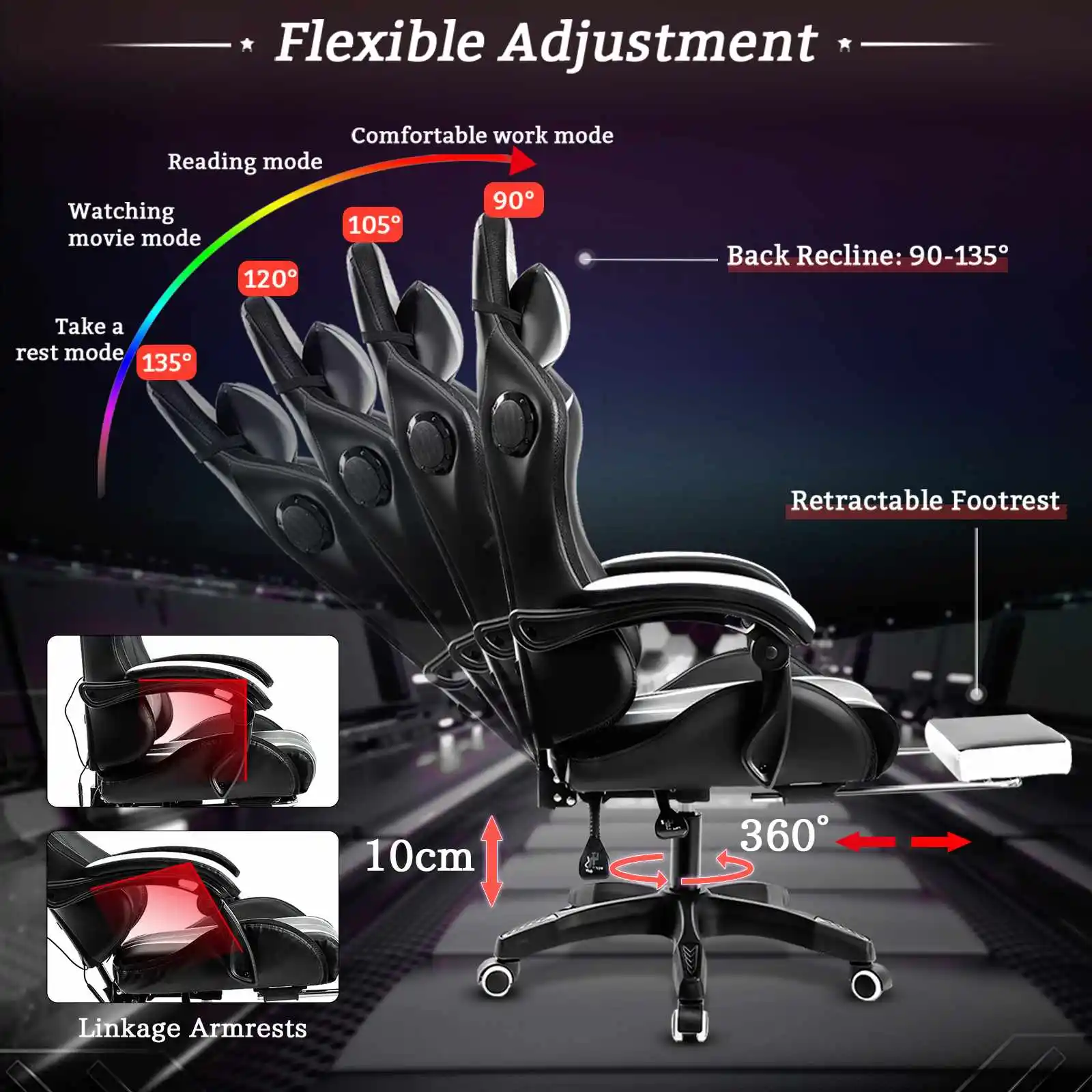 RGB Gaming Chair with Bluetooth & Massage 2