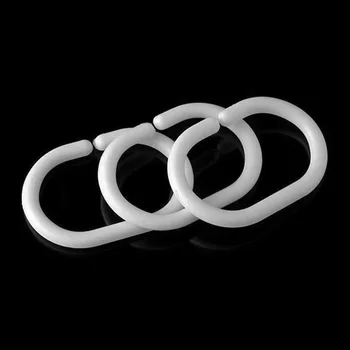 12ชิ้น/เซ็ตพลาสติกสีขาว C Shape Bath ผ้าม่านอาบน้ำแหวน Loop Bendable ม่านห้องน้ำ Hooks Clasp Loop บ้านเสาฝักบัว 2