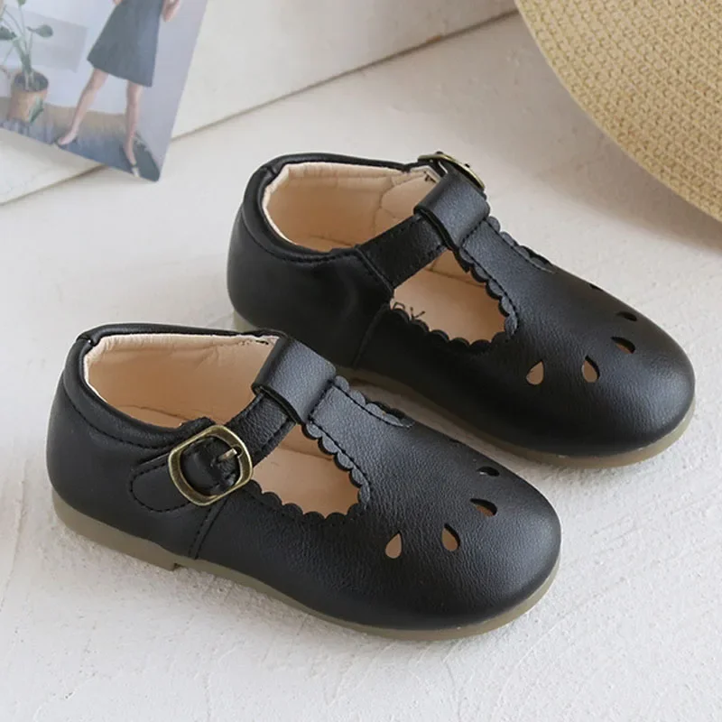 Kids T Strap Leather Shoes Girls Princess Shoes Boys Breathable Flats Mary Janes Black Brown Child Baby Toddlers Spring Autumn