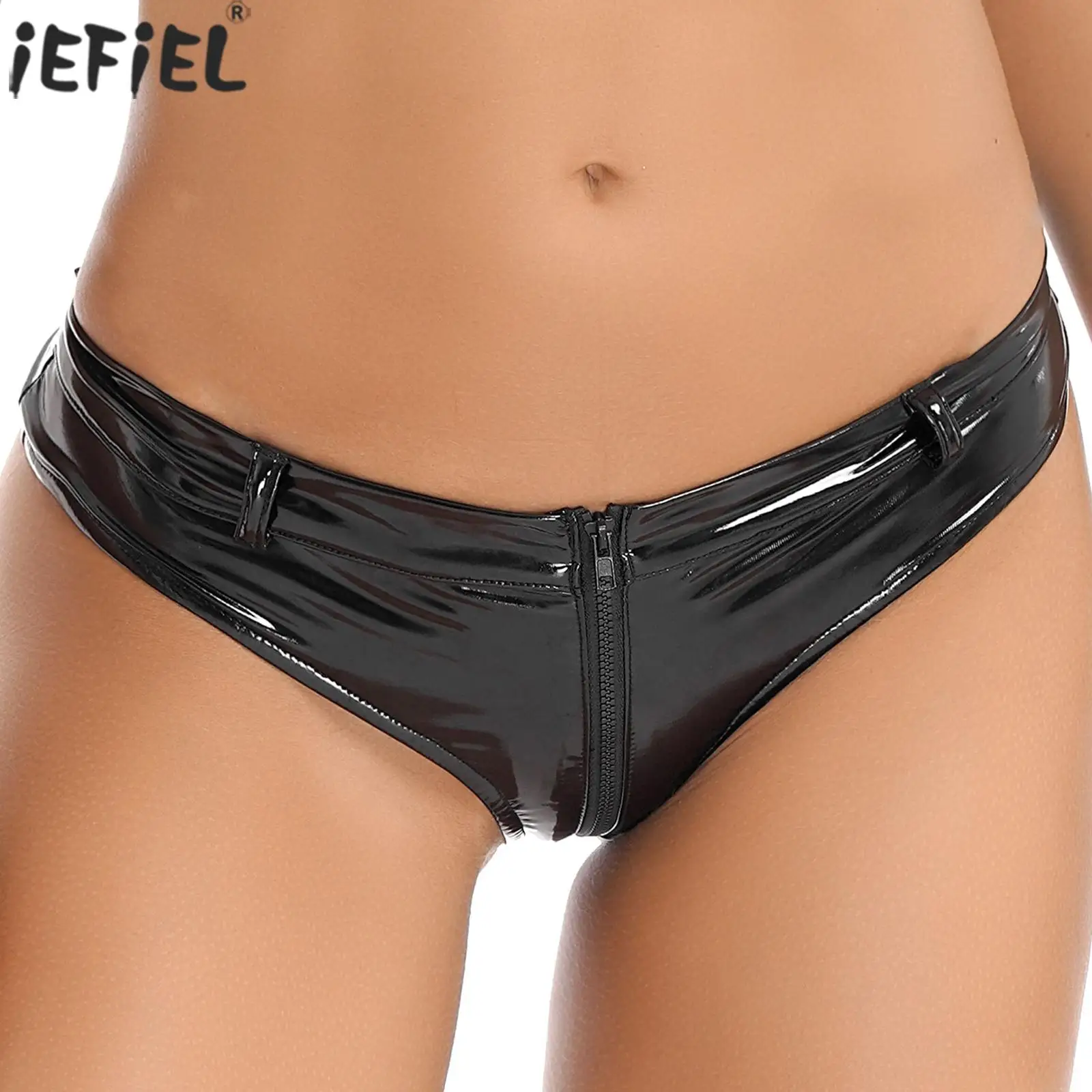 

Womens Wet Look Patent Leather Briefs Panties Exotic Lingerie Fashion Zipper Crotch Booty Shorts Low Waist Hot Pants Clubwear