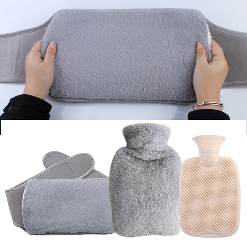 1000/2000ml Hot Water Bottle with Plush Cloth Cover Belt Winter Hand Foot Abdomen Warmer Reusable PVC Hot Water Bag Pouch