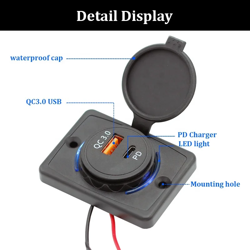 DC 12V 24V Panel Mount Train Tram Marine Boat Car Bus Seat QC 3.0 And Type C Bus USB Charger