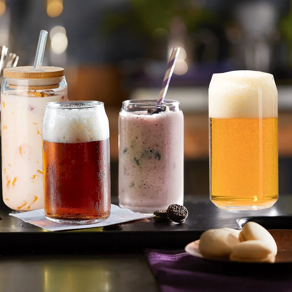 16 Cannucce Di Vetro Riutilizzabili Con Spazzole - 6 Dritte + 6 Curve - 21,5 Cm - Per Cocktail, Frullati, Bubble Tea