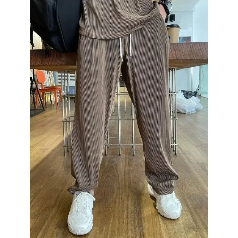 Korean Plain T-shirts Pants Suits for Men Running Jogging Trousers Sets Jogger Korean FashionElastic High Quality Daily Outfits