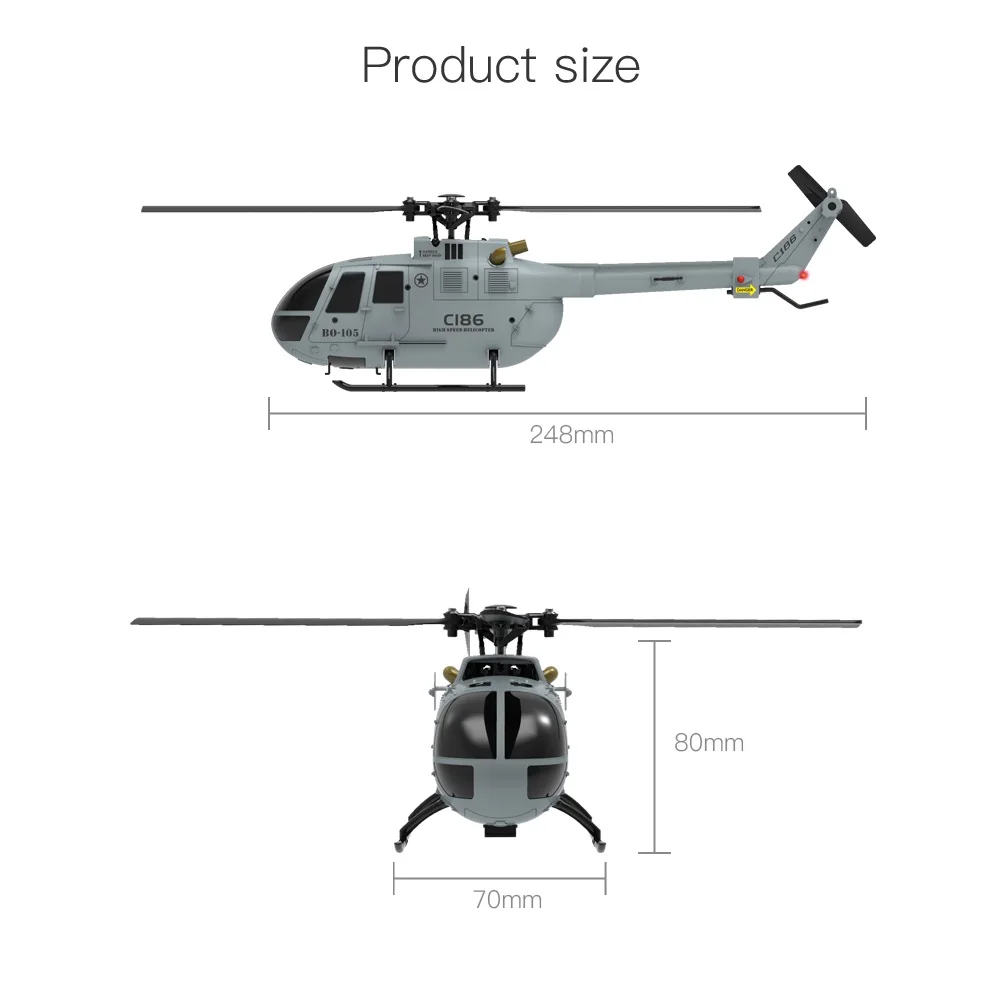 C186 RC Helicopter 2.4G 4CH 4 Propellers 6 Axis Electronic Gyroscope for Stabilization Remote Control Airplane Toys BO105 5